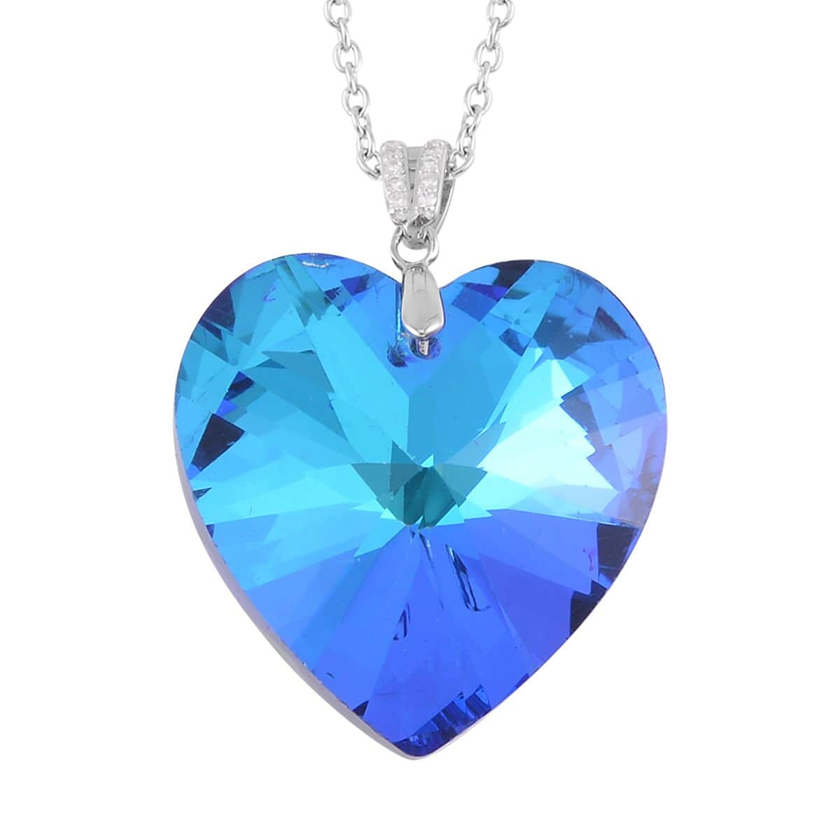 Simulated Blue Sapphire Heart Pendant Necklace 20 Inches in Rhodium Over Sterling Silver and Stainless Steel image number 0