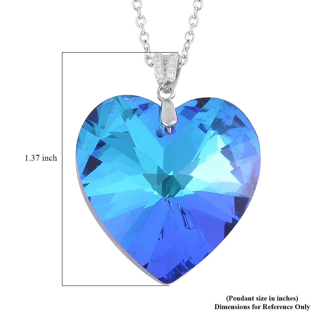 Simulated Blue Sapphire Heart Pendant in Rhodium Over Sterling Silver with Stainless Steel Necklace 20 Inches