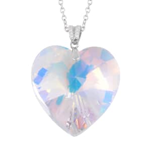 Simulated White Mystic Quartz Heart Pendant in Rhodium Over Sterling Silver with Stainless Steel Necklace 20 Inches