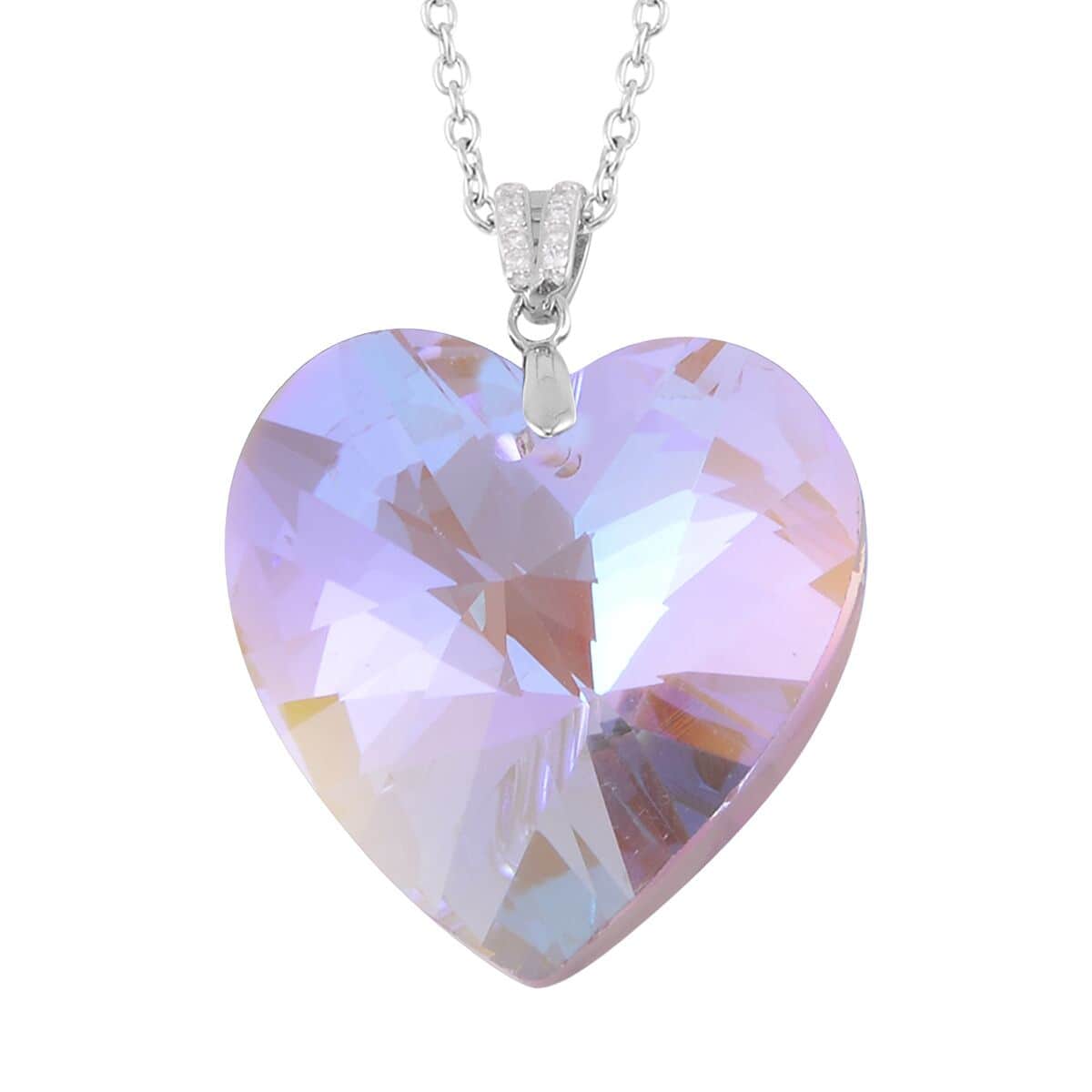 Simulated Pink Magic Color Quartz Heart Pendant in Rhodium Over Sterling Silver with Stainless Steel Necklace 20 Inches image number 0