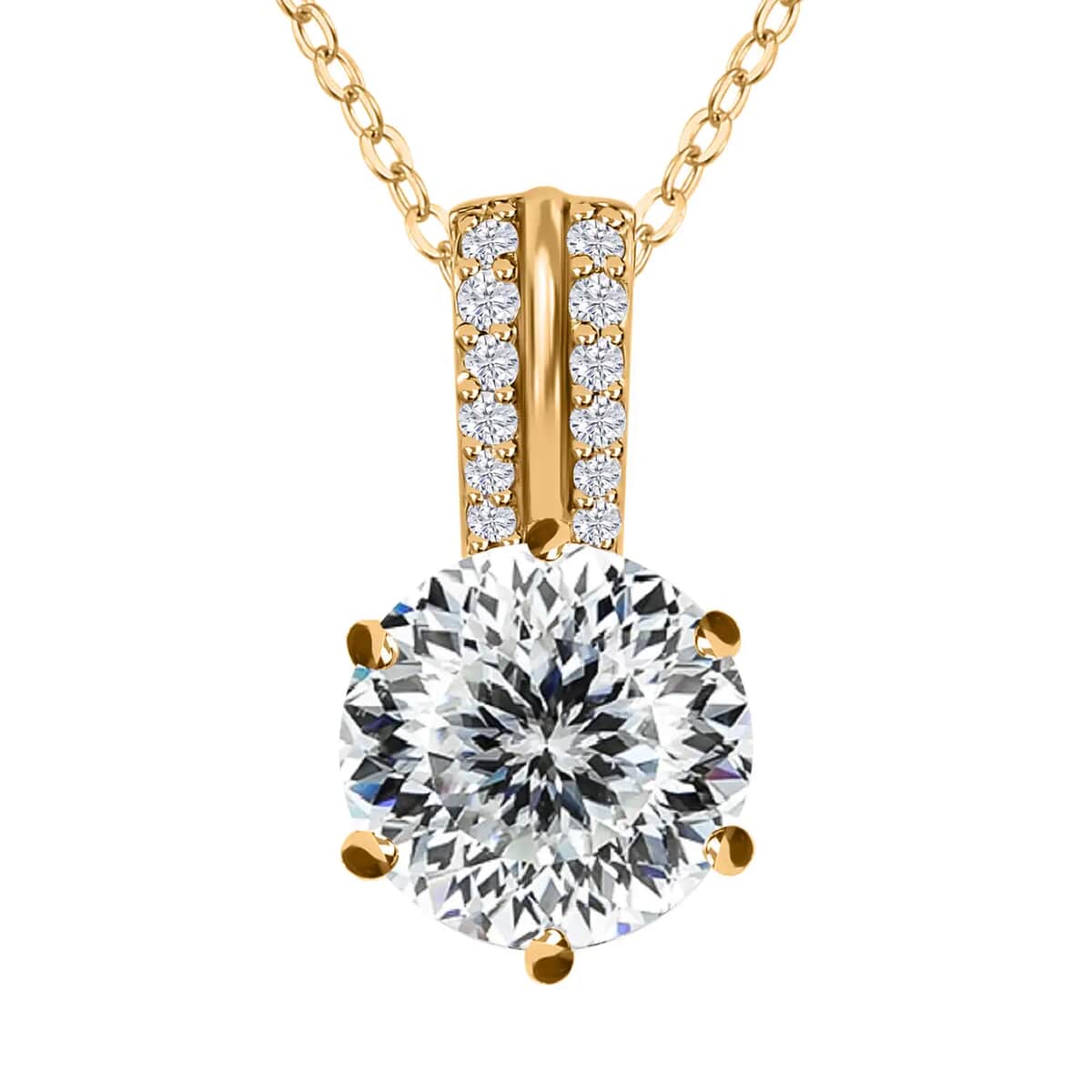Moissanite Pendant Necklace, Solitaire Pendant Necklace ,20 Inch Pendant Necklace, Vermeil Yellow Gold Over Sterling Silver Pendant Necklace 1.65 ctw image number 0