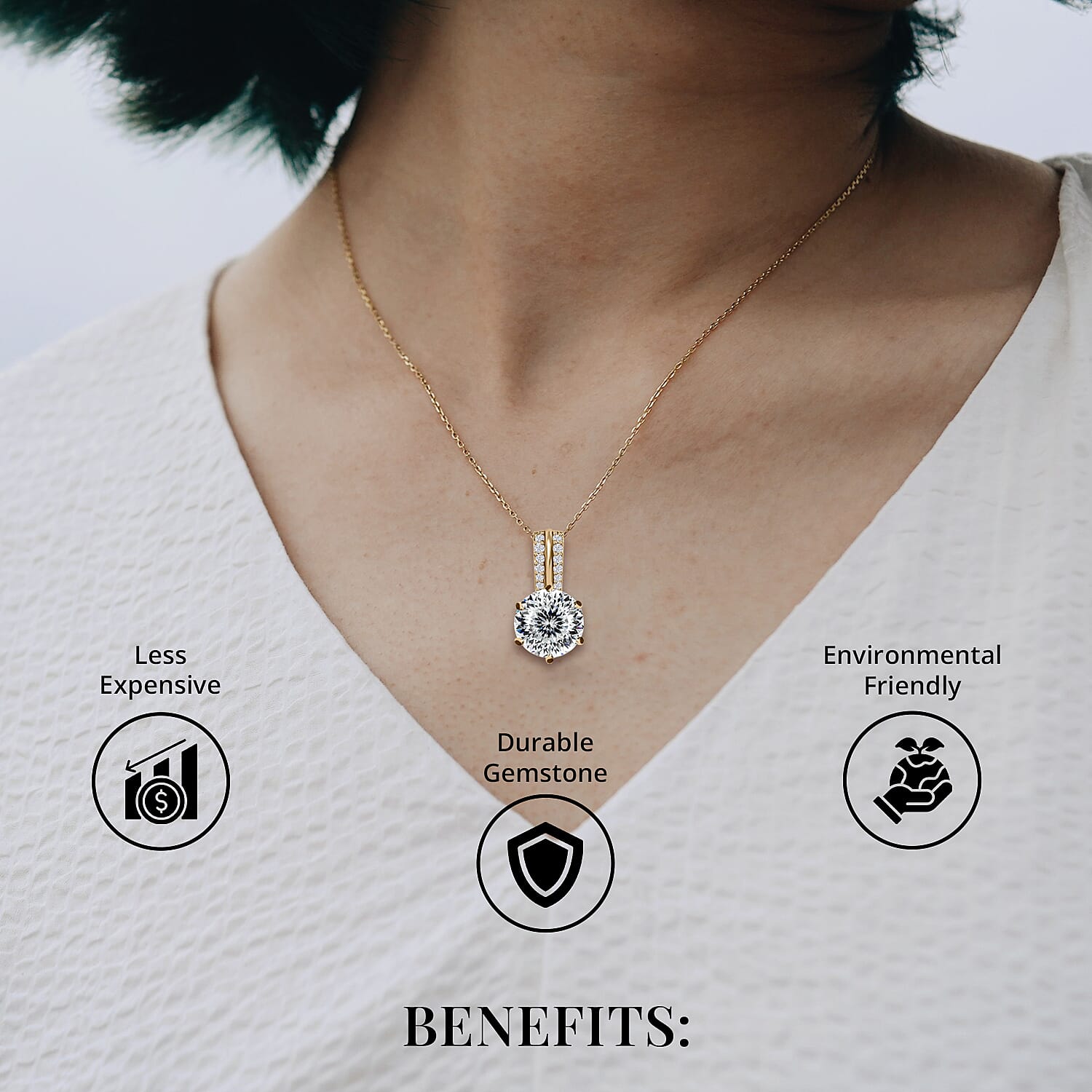 Moissanite 2.60 ctw Pendant Necklace, Solitaire Pendant Necklace ,20 Inch Pendant Necklace, Vermeil Yellow Gold Over Sterling Silver Pendant Necklace