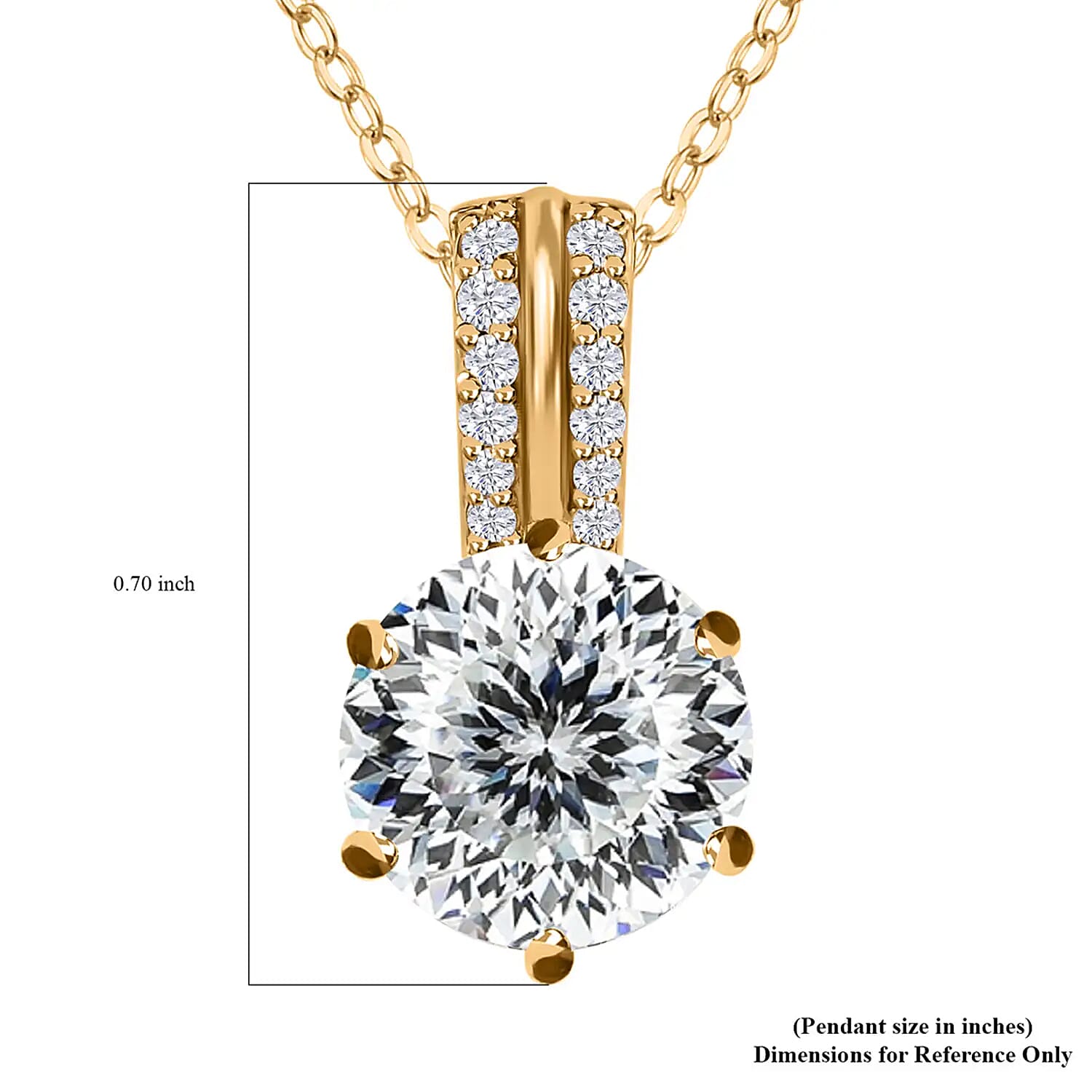 Moissanite 2.60 ctw Pendant Necklace, Solitaire Pendant Necklace ,20 Inch Pendant Necklace, Vermeil Yellow Gold Over Sterling Silver Pendant Necklace
