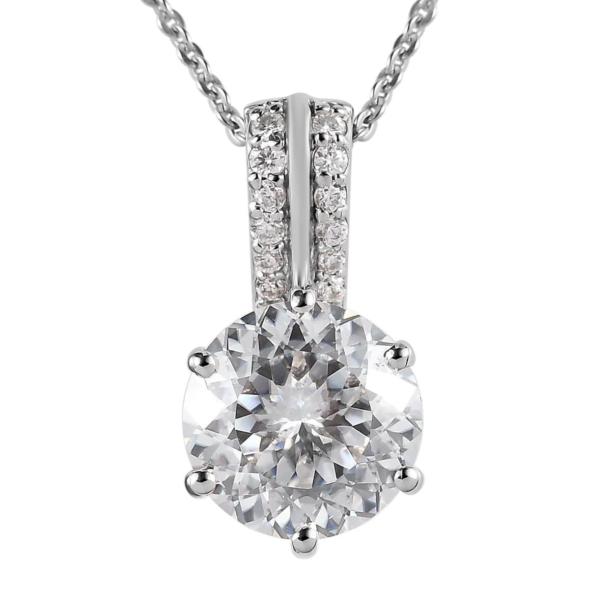 Moissanite 1.65 ctw Pendant Necklace, Solitaire Pendant Necklace, Pendant Necklace, Platinum Over Sterling Silver Pendant Necklace 20 Inch image number 0