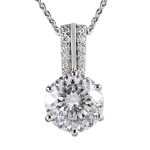 Moissanite 2.60 ctw Pendant Necklace, Solitaire Pendant Necklace, Pendant Necklace, Platinum Over Sterling Silver Pendant Necklace 20 Inch