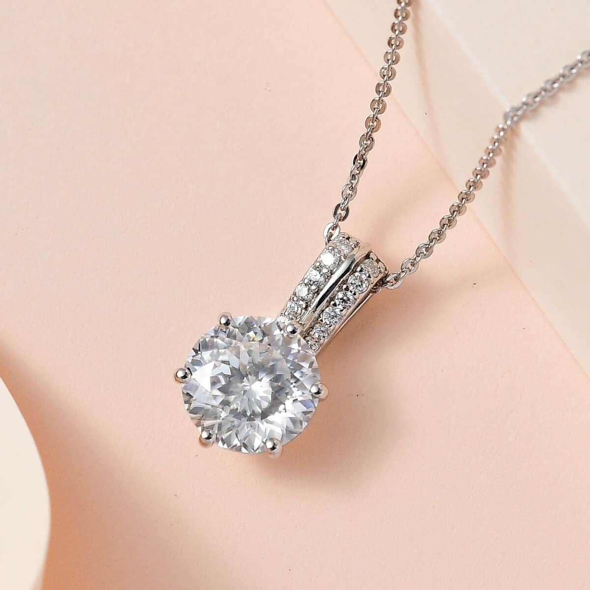 Moissanite 1.65 ctw Pendant Necklace, Solitaire Pendant Necklace, Pendant Necklace, Platinum Over Sterling Silver Pendant Necklace 20 Inch image number 1
