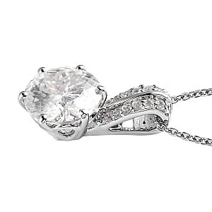 Moissanite 2.60 ctw Pendant Necklace, Solitaire Pendant Necklace, Pendant Necklace, Platinum Over Sterling Silver Pendant Necklace 20 Inch