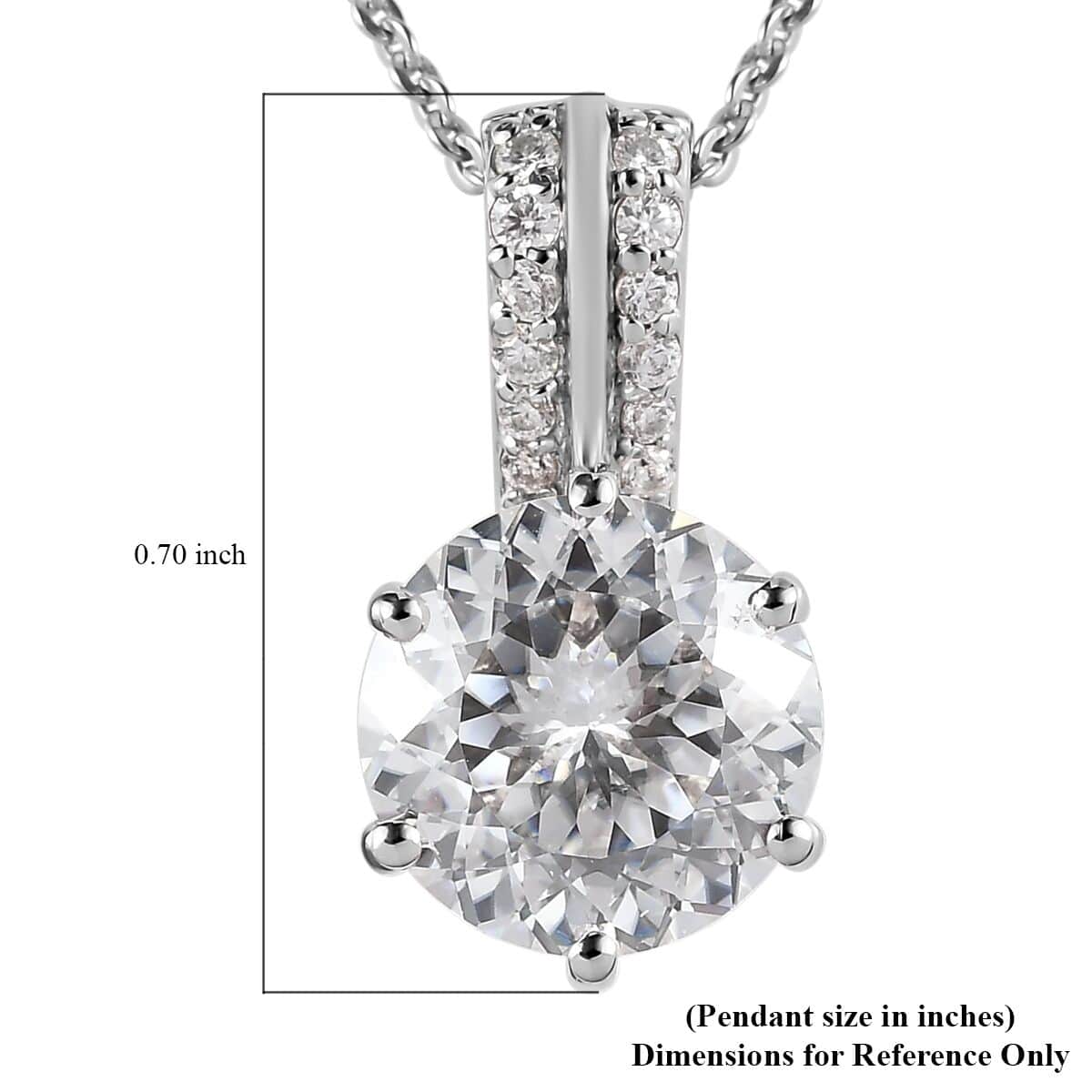 Moissanite 1.65 ctw Pendant Necklace, Solitaire Pendant Necklace, Pendant Necklace, Platinum Over Sterling Silver Pendant Necklace 20 Inch image number 6