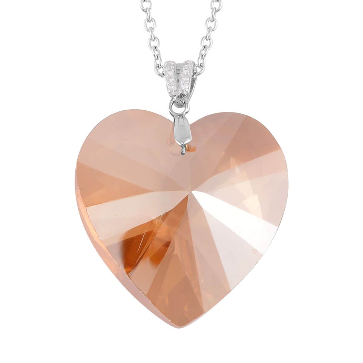 Simulated Champagne Color Quartz Heart Pendant in Rhodium Over Sterling Silver with Stainless Steel Necklace 20 Inches image number 0