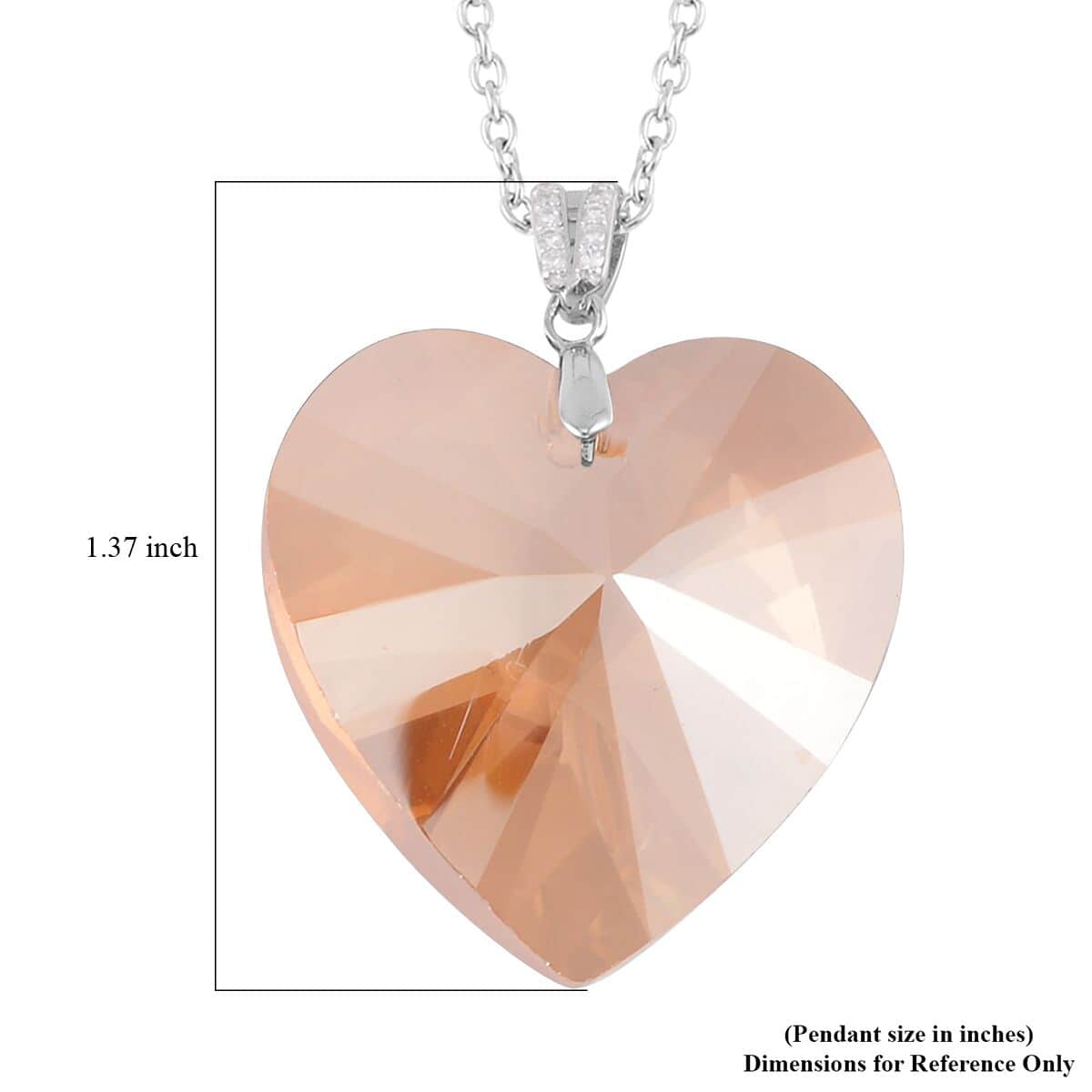 Simulated Champagne Color Quartz Heart Pendant in Rhodium Over Sterling Silver with Stainless Steel Necklace 20 Inches image number 5