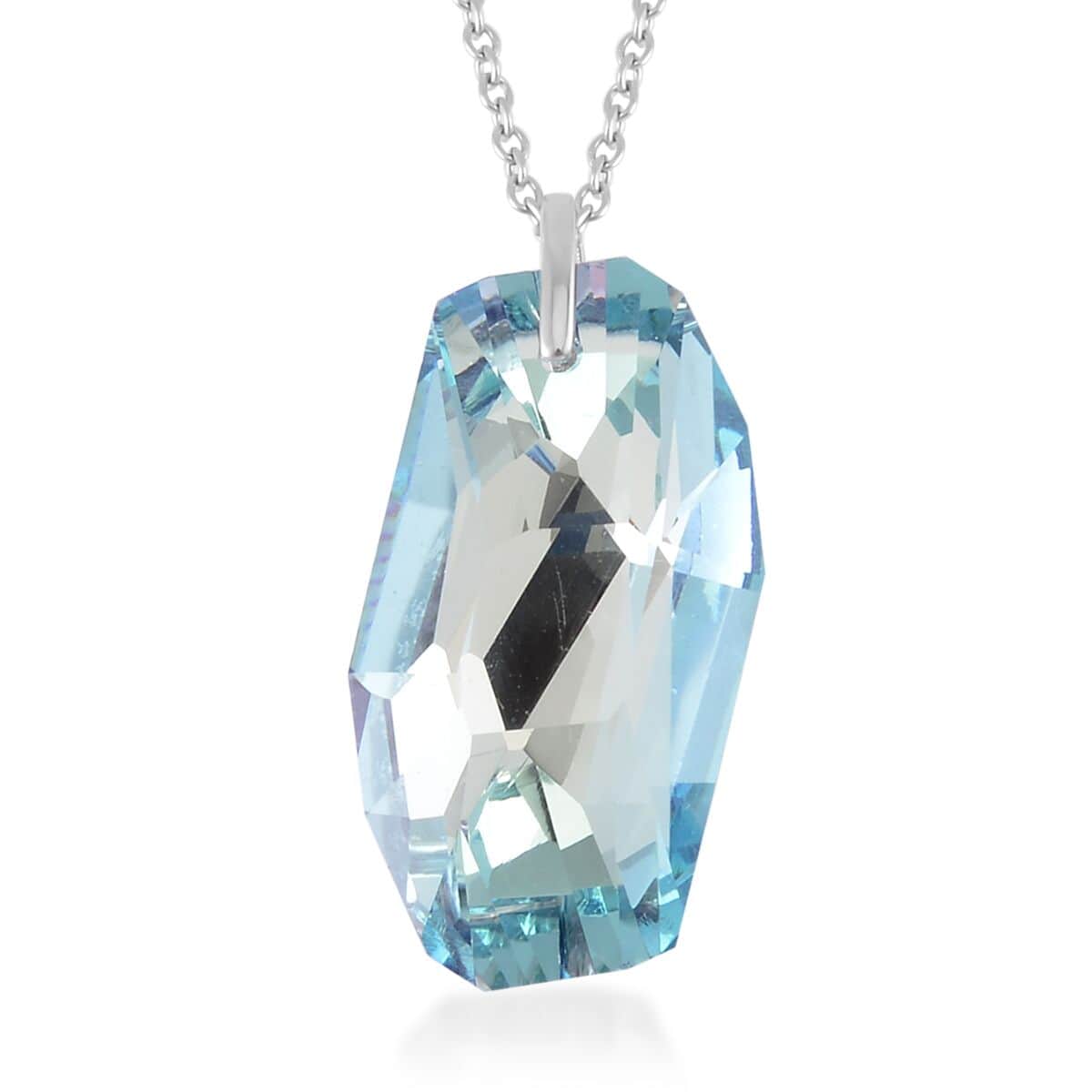 Simulated Aquamarine Pendant Necklace 20 Inches in Rhodium Over Sterling Silver image number 0