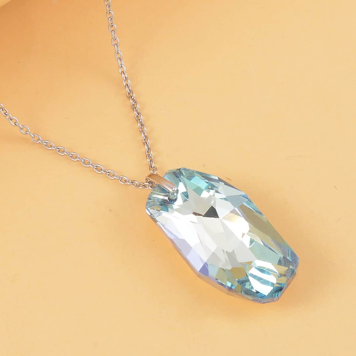 Simulated Aquamarine Pendant Necklace (20 Inches) in Rhodium Over Sterling Silver image number 1