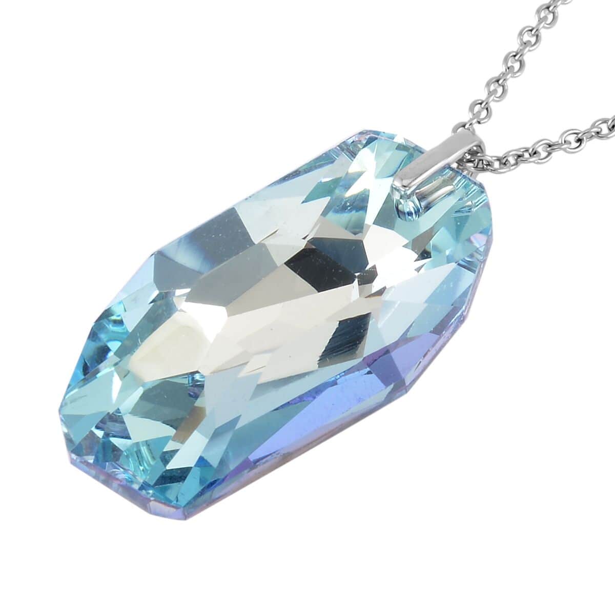 Simulated Aquamarine Pendant Necklace 20 Inches in Rhodium Over Sterling Silver image number 3