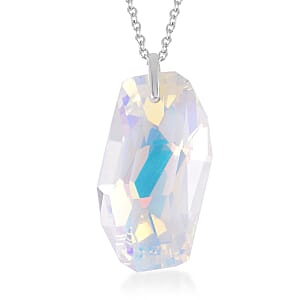Simulated White Mystic Quartz Pendant Necklace 20 Inches in Rhodium Over Sterling Silver