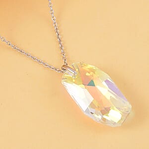 Simulated White Mystic Quartz Pendant Necklace 20 Inches in Rhodium Over Sterling Silver