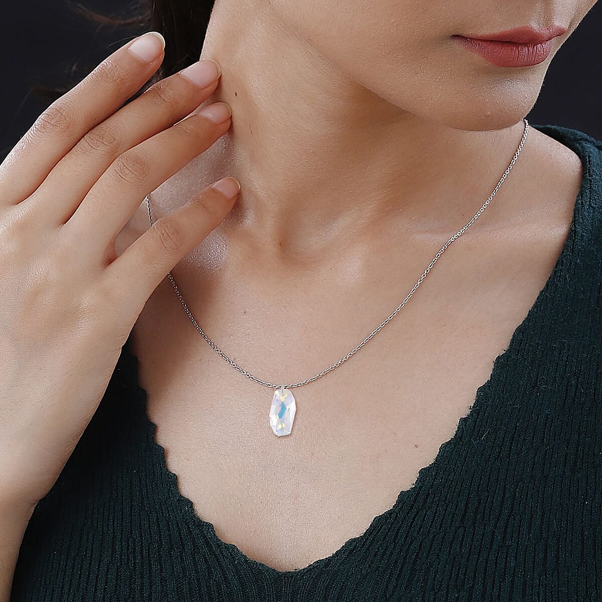 Simulated White Mystic Quartz Pendant Necklace 20 Inches in Rhodium Over Sterling Silver image number 2