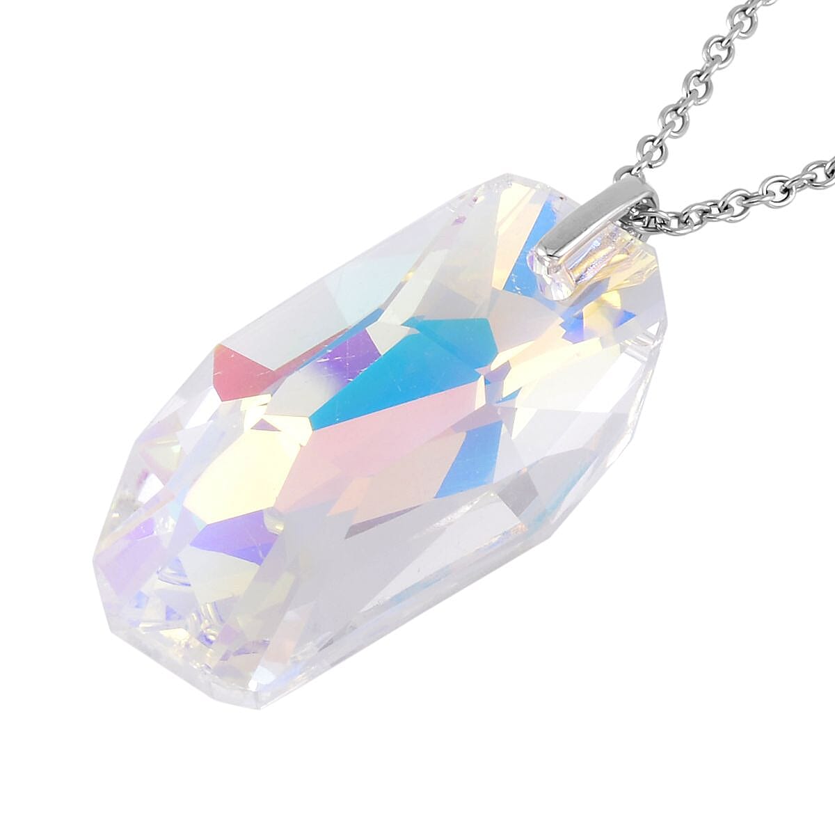 Simulated White Mystic Quartz Pendant Necklace 20 Inches in Rhodium Over Sterling Silver image number 3