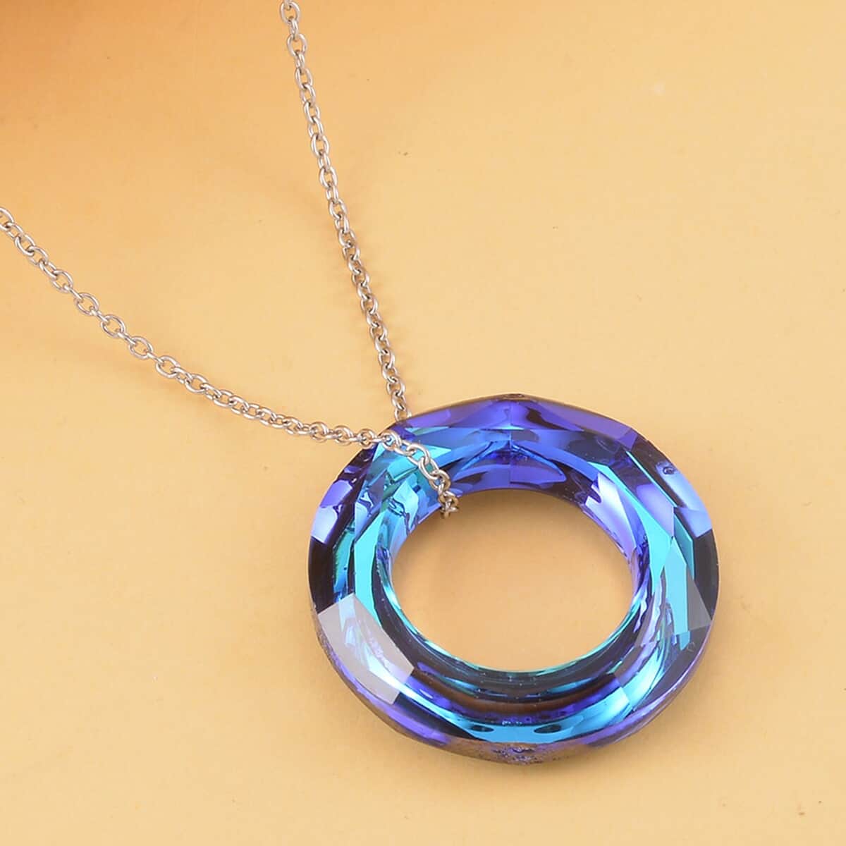 Simulated Blue Sapphire Solitaire Pendant Necklace 20 Inches in Sterling Silver and Stainless Steel image number 1