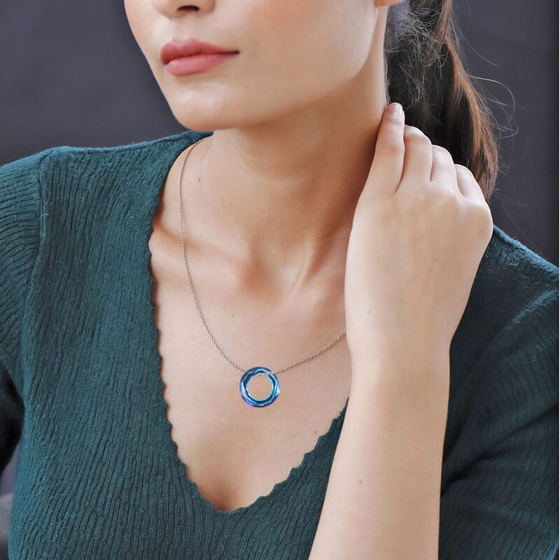 Simulated Blue Sapphire Solitaire Pendant in Sterling Silver with Stainless Steel Necklace 20 Inches