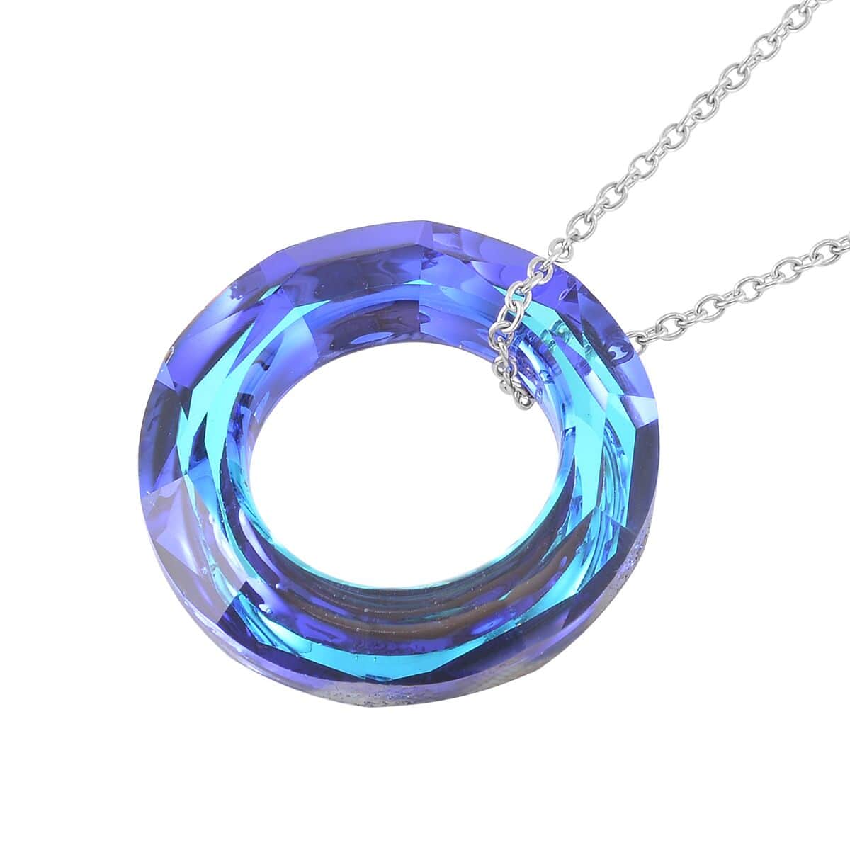Simulated Blue Sapphire Solitaire Pendant Necklace 20 Inches in Sterling Silver and Stainless Steel image number 3