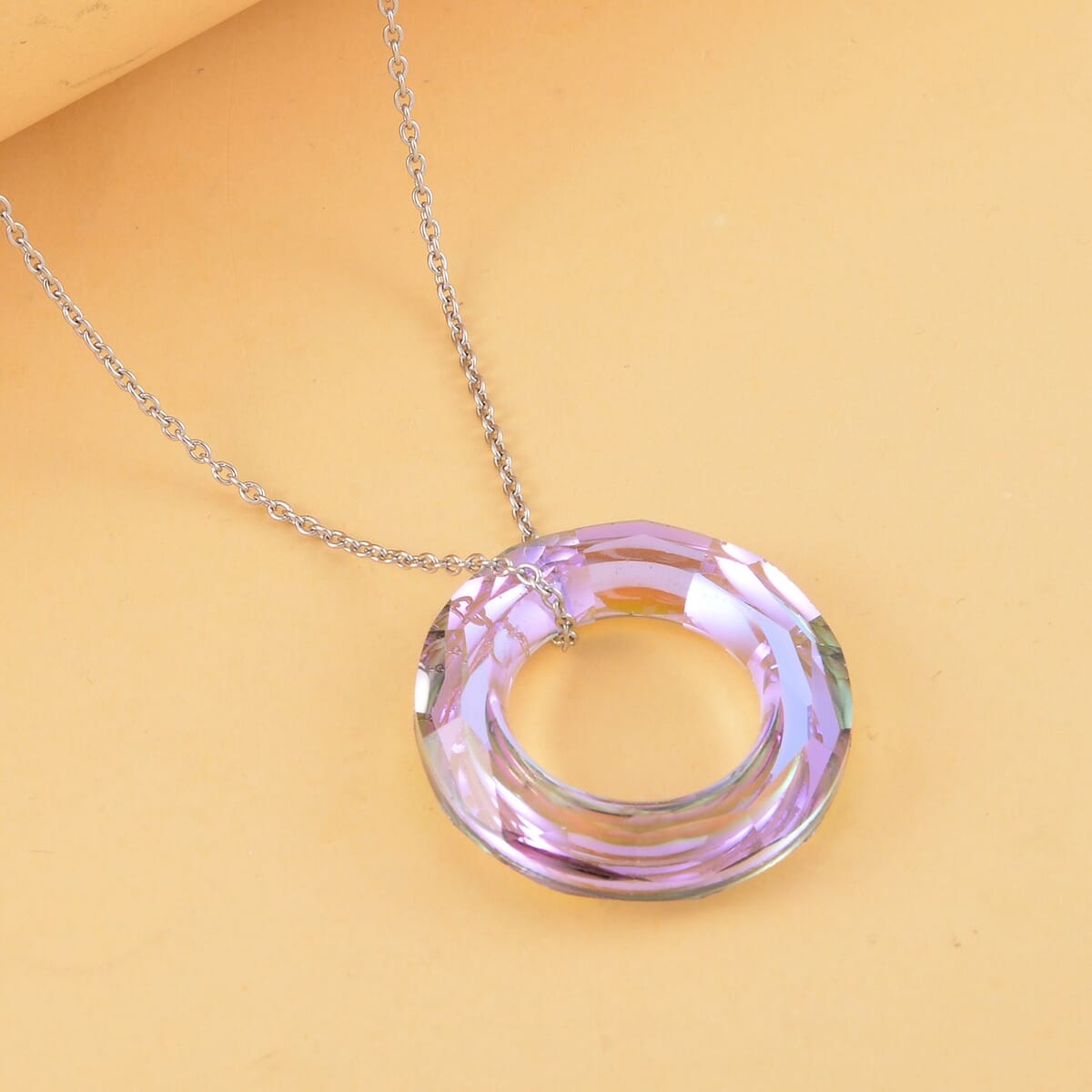 Simulated Pink Magic Color Quartz Solitaire Pendant in Sterling Silver with Stainless Steel Necklace 20 Inches image number 1