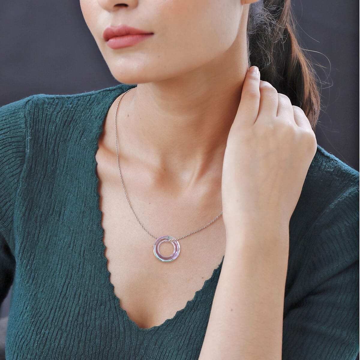 Simulated Pink Magic Color Quartz Solitaire Pendant in Sterling Silver with Stainless Steel Necklace 20 Inches image number 2