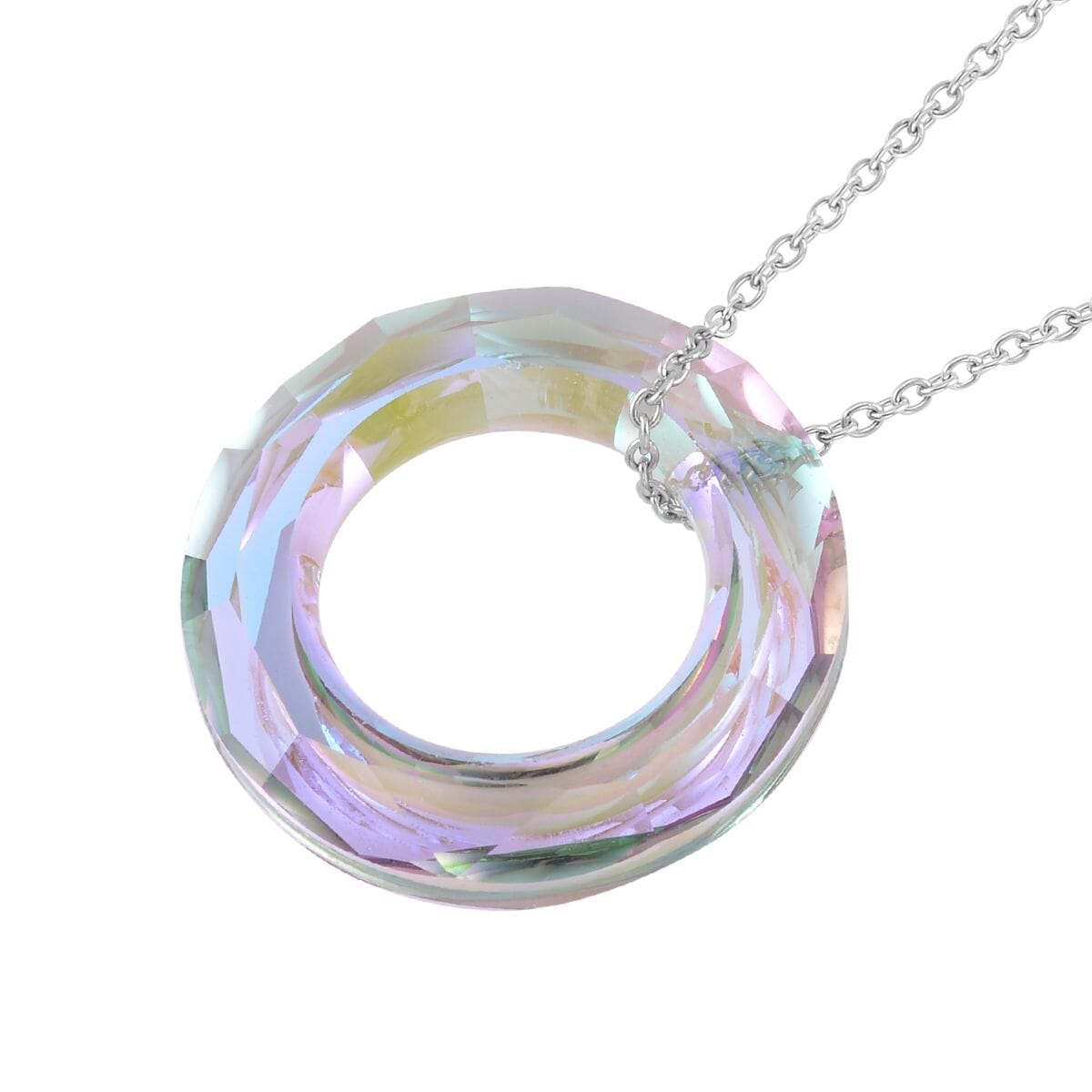 Simulated Pink Magic Color Quartz Solitaire Pendant in Sterling Silver with Stainless Steel Necklace 20 Inches image number 3