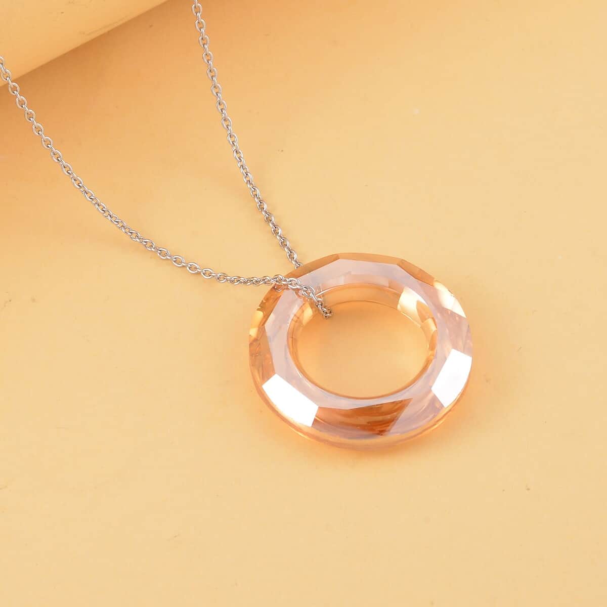 Simulated Champagne Quartz Solitaire Pendant in Sterling Silver with Stainless Steel Necklace 20 Inches image number 1