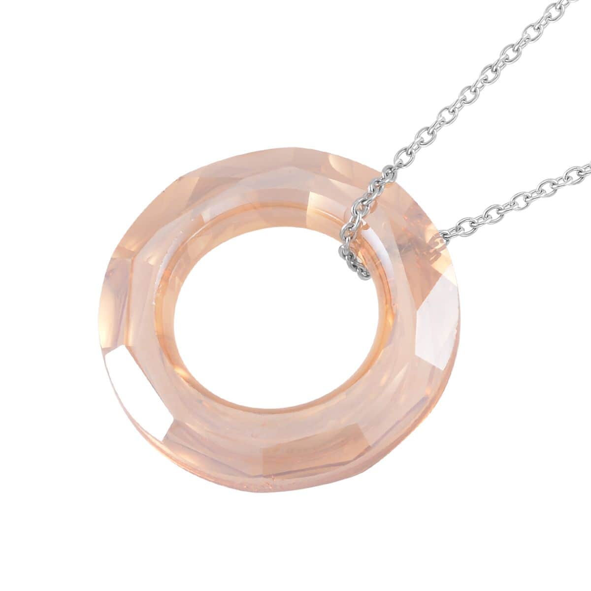 Simulated Champagne Quartz Solitaire Pendant in Sterling Silver with Stainless Steel Necklace 20 Inches image number 3