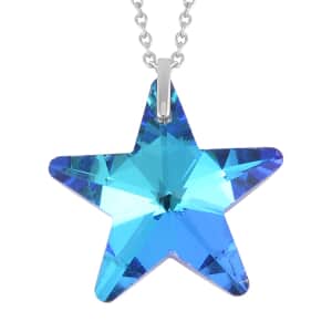 Simulated Blue Magic Color Quartz Star Pendant in Rhodium Over Sterling Silver with Stainless Steel Necklace 20 Inches