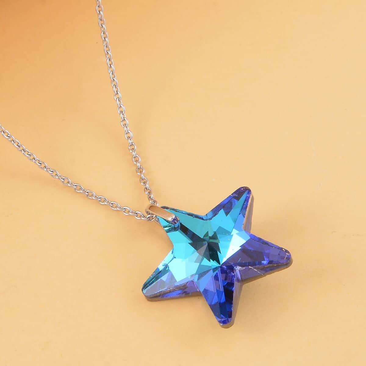 Simulated Blue Sapphire Star Pendant Necklace 20 Inches in Rhodium Over Sterling Silver and Stainless Steel image number 1