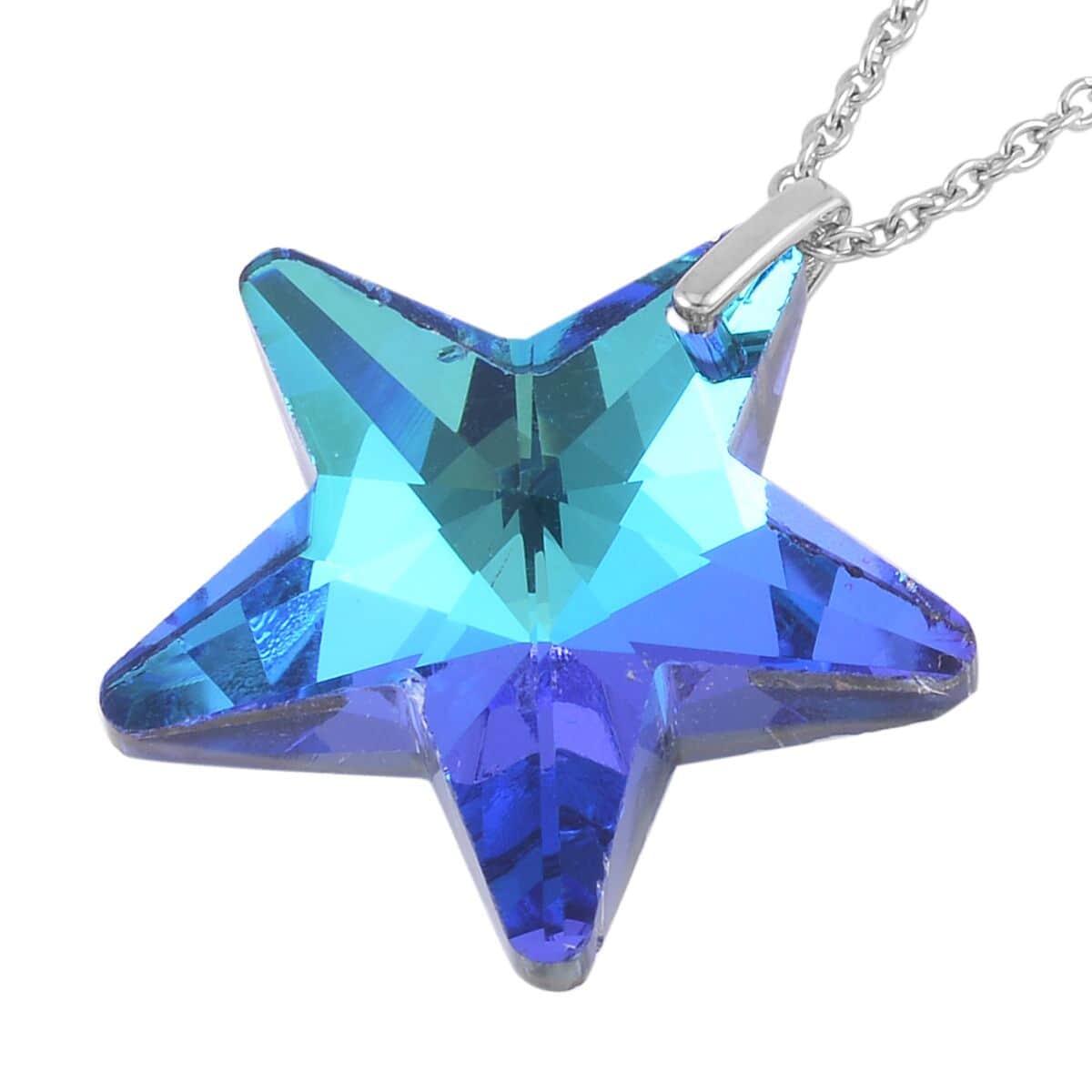 Simulated Blue Sapphire Star Pendant Necklace 20 Inches in Rhodium Over Sterling Silver and Stainless Steel image number 3