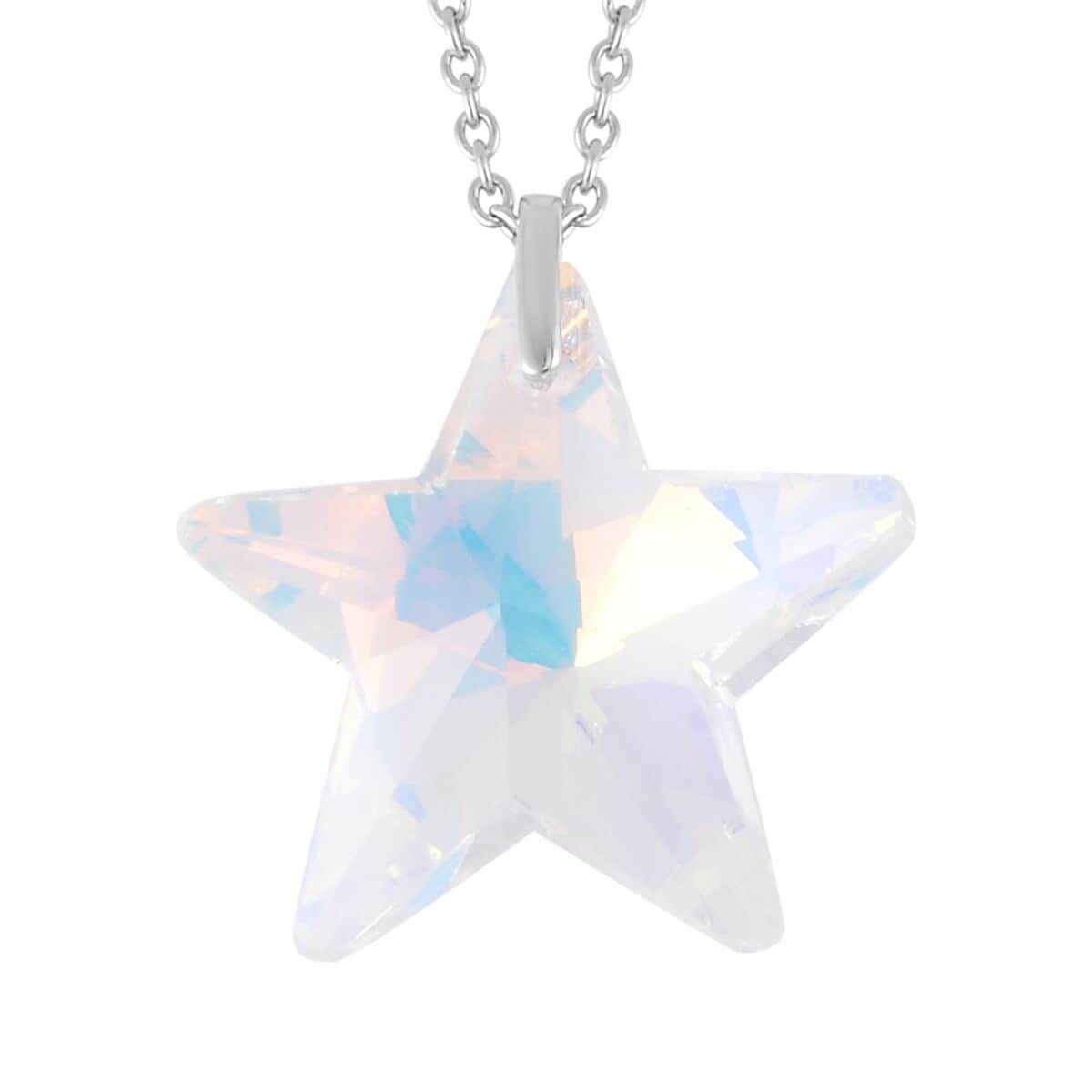 Simulated White Mystic Quartz Star Pendant in Rhodium Over Sterling Silver with Stainless Steel Necklace 20 Inches image number 0