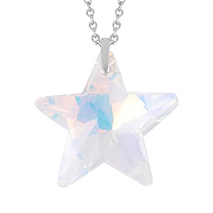 Simulated White Mystic Quartz Star Pendant in Rhodium Over Sterling Silver with Stainless Steel Necklace 20 Inches