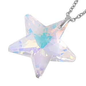 Simulated White Mystic Quartz Star Pendant in Rhodium Over Sterling Silver with Stainless Steel Necklace 20 Inches