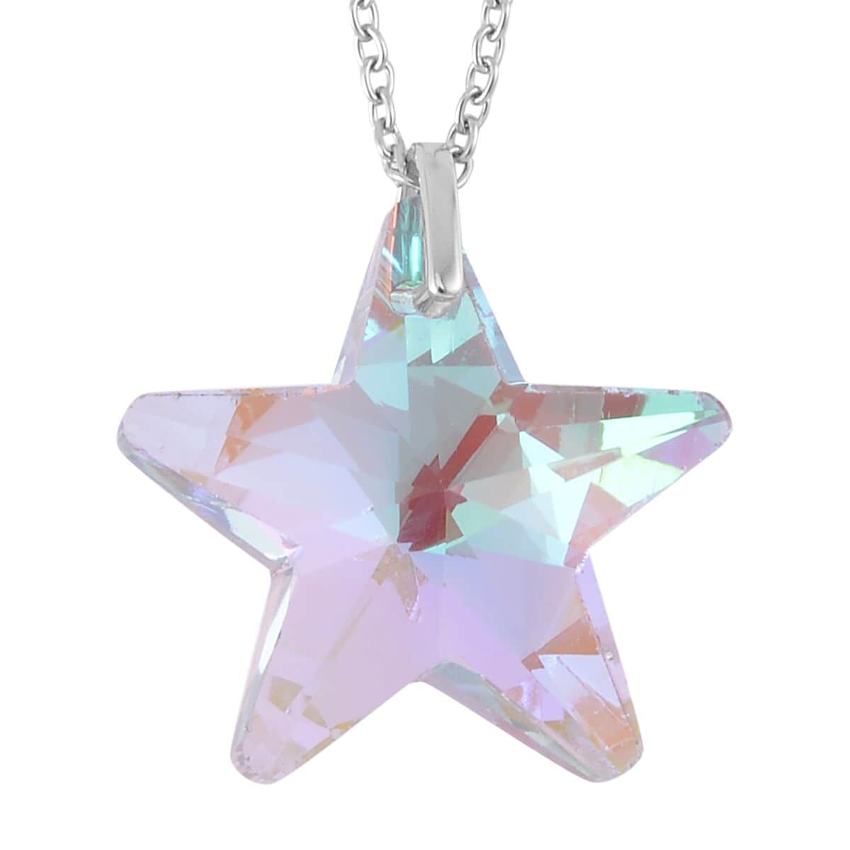 Simulated Pink Magic Color Quartz Star Pendant in Rhodium Over Sterling Silver and Stainless Steel Necklace 20 Inches image number 0