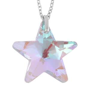 Simulated Pink Magic Color Quartz Star Pendant in Rhodium Over Sterling Silver and Stainless Steel Necklace 20 Inches
