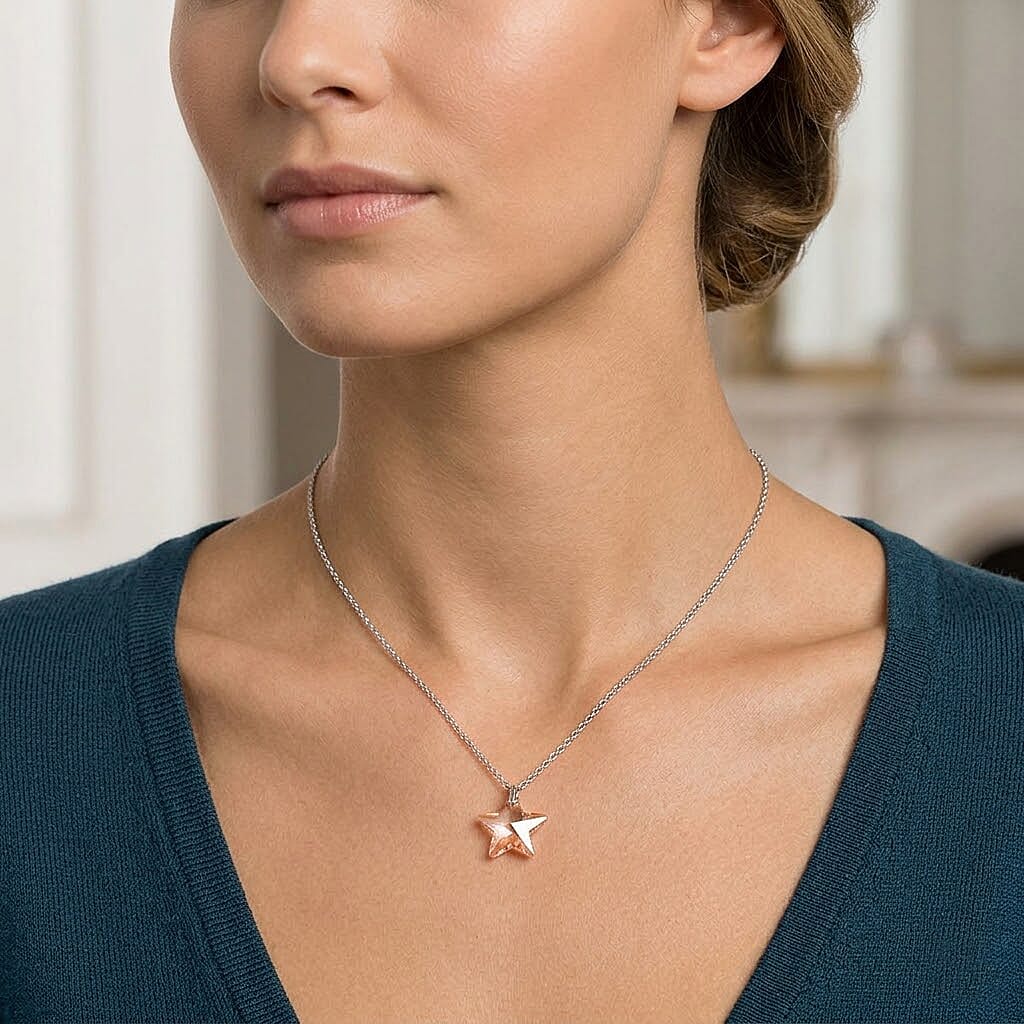 Simulated Champagne Quartz Star Pendant in Rhodium Over Sterling Silver with Stainless Steel Necklace 20 Inches