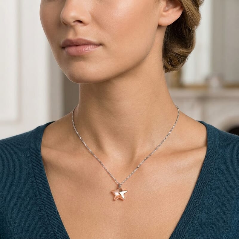 Simulated Champagne Quartz Star Pendant in Rhodium Over Sterling Silver with Stainless Steel Necklace 20 Inches