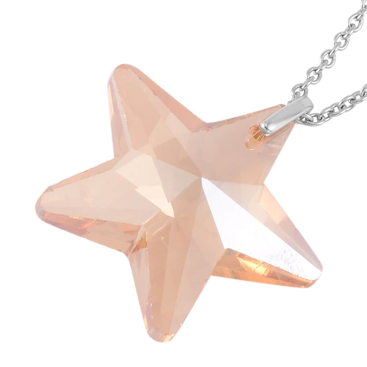 Simulated Champagne Quartz Star Pendant in Rhodium Over Sterling Silver with Stainless Steel Necklace 20 Inches image number 3