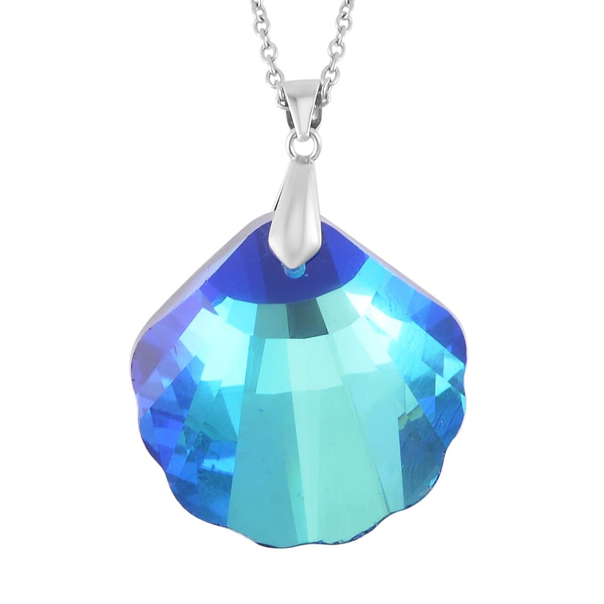 Simulated Blue Magic Color Quartz Pendant in Rhodium Over Sterling Silver with Stainless Steel Necklace 20 Inches image number 0
