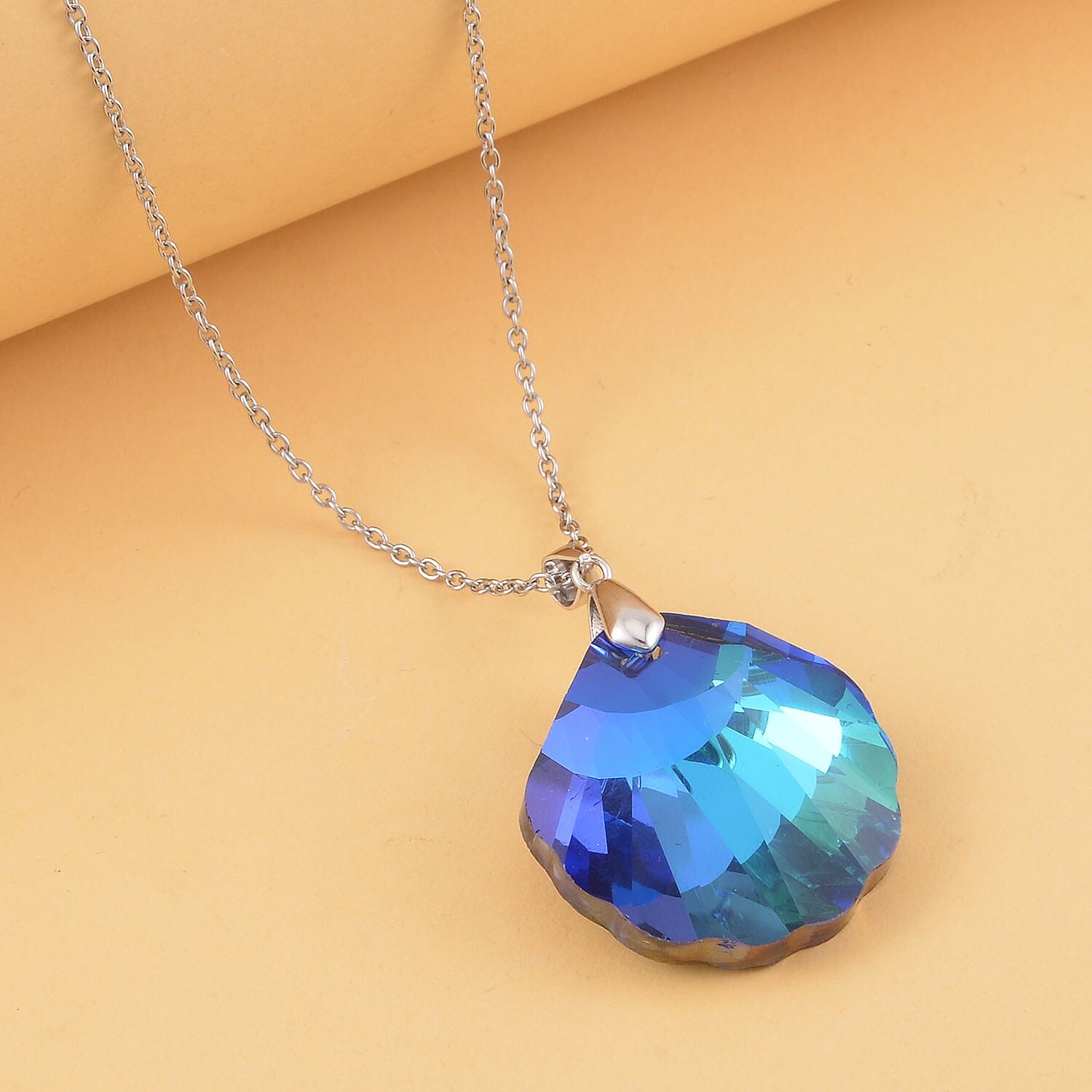Simulated Blue Magic Color Quartz Pendant in Rhodium Over Sterling Silver with Stainless Steel Necklace 20 Inches