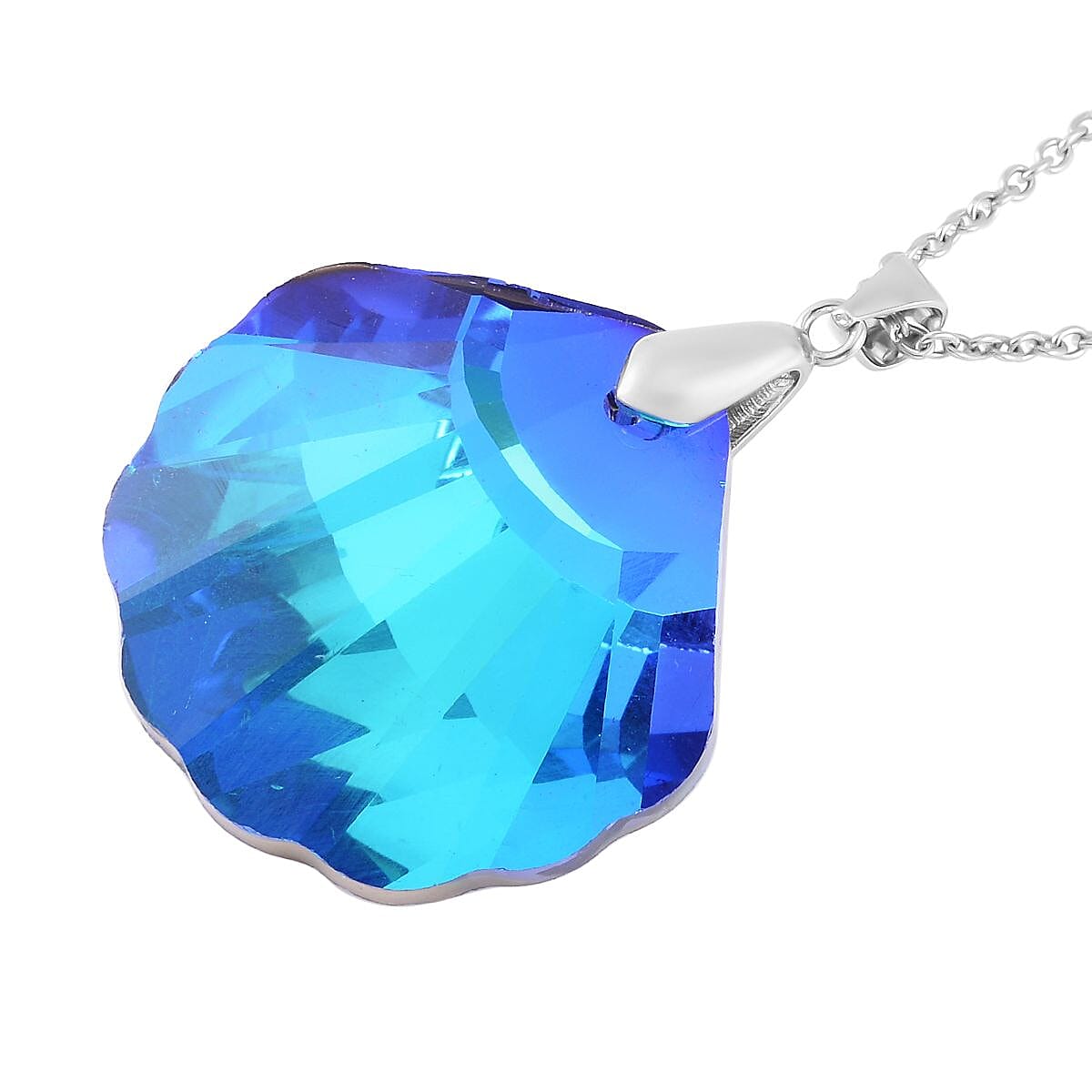Simulated Blue Magic Color Quartz Pendant in Rhodium Over Sterling Silver with Stainless Steel Necklace 20 Inches