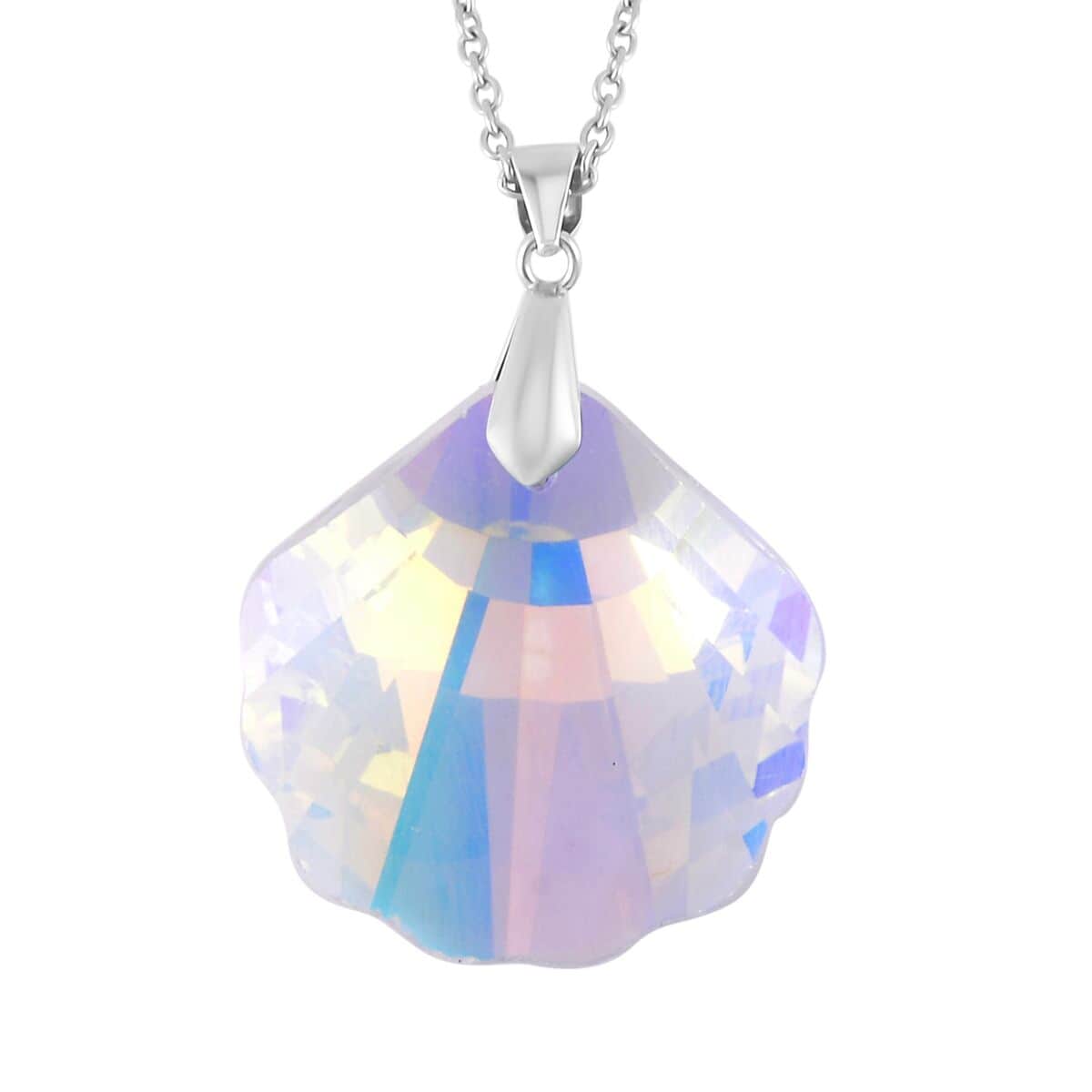 Simulated White Mystic Color Quartz Pendant in Rhodium Over Sterling Silver with Stainless Steel Necklace 20 Inches image number 0