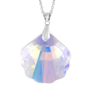 Simulated White Mystic Color Quartz Pendant in Rhodium Over Sterling Silver with Stainless Steel Necklace 20 Inches