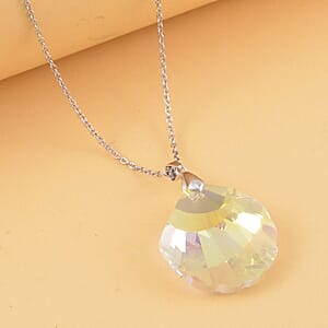 Simulated White Mystic Color Quartz Pendant in Rhodium Over Sterling Silver with Stainless Steel Necklace 20 Inches