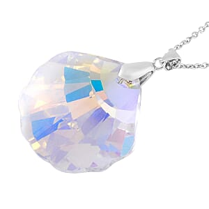 Simulated White Mystic Color Quartz Pendant in Rhodium Over Sterling Silver with Stainless Steel Necklace 20 Inches