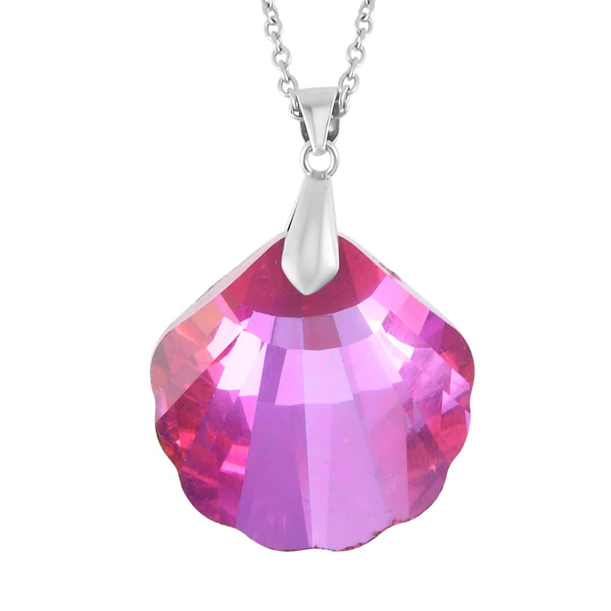 Simulated Fuchsia Color Quartz Pendant in Rhodium Over Sterling Silver with Stainless Steel Necklace 20 Inches image number 0