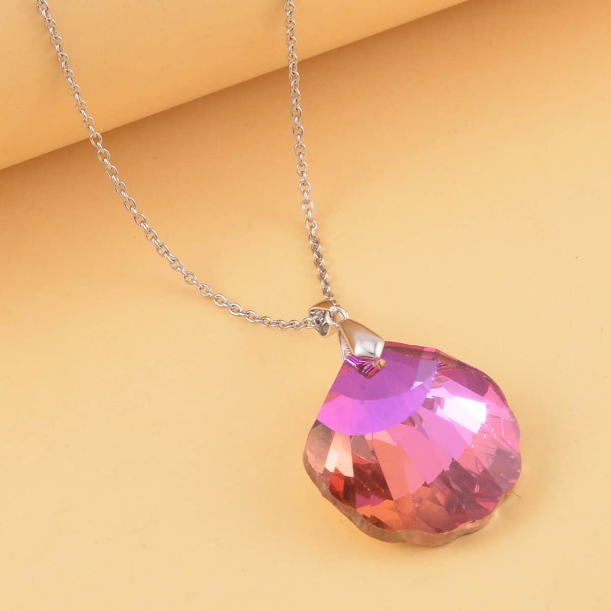 Simulated Fuchsia Color Quartz Pendant in Rhodium Over Sterling Silver with Stainless Steel Necklace 20 Inches image number 1