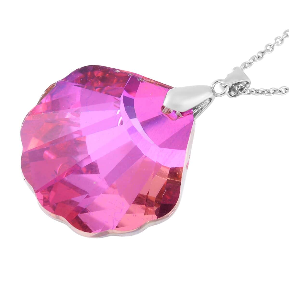 Simulated Fuchsia Color Quartz Pendant in Rhodium Over Sterling Silver with Stainless Steel Necklace 20 Inches image number 3